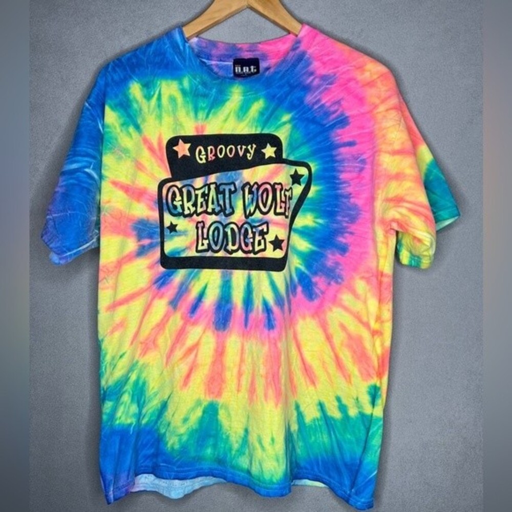 Vintage N.A.T Tie Dye T Shirt 90s Made in USA Blank Colorful Mens Size L